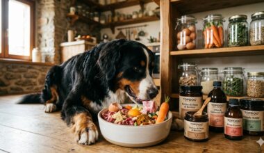 Cane che mangia un pasto BARF bilanciato con integratori naturali TOPDOG